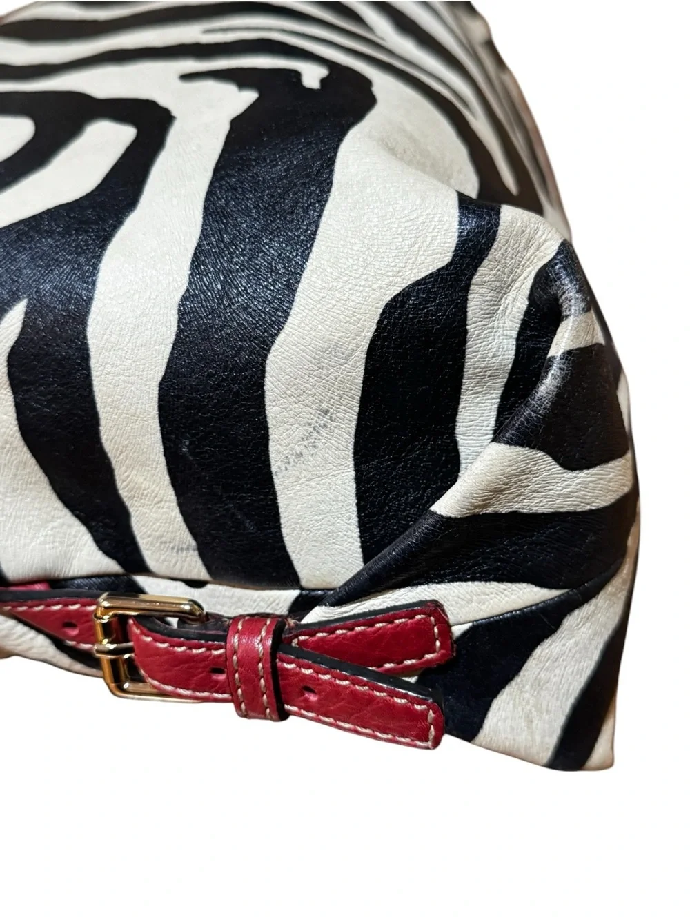 Dooney & Bourke Black and White Zebra Print Hobo with Burgundy Trim